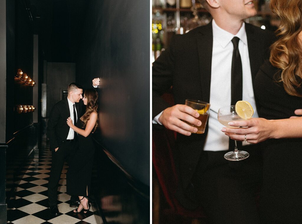 Engagement session in downtown detroit at the Candy Bar Cocktail Lounge