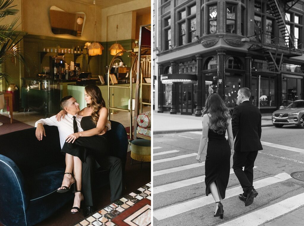 Engagement session in downtown detroit at the Candy Bar Cocktail Lounge