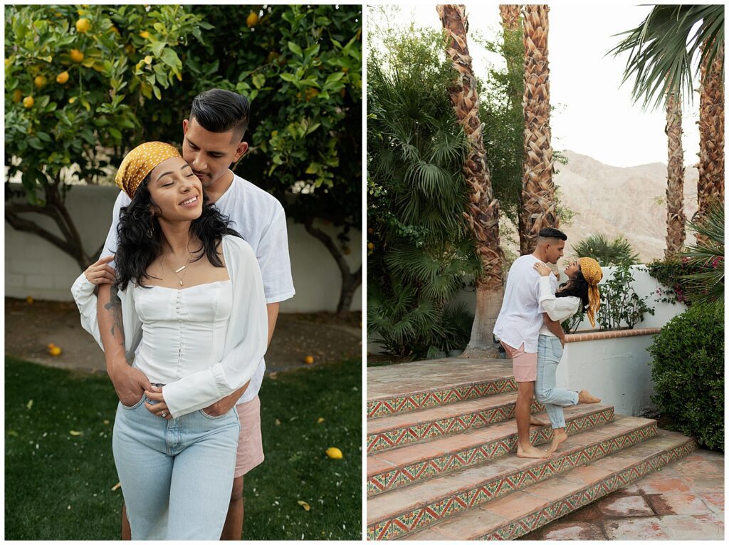 Palm Springs Engagement Photographer, Couple with citrus